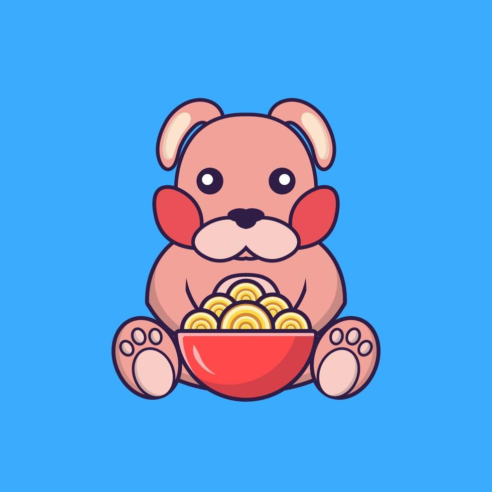 Cute rabbit eating ramen noodles. vector