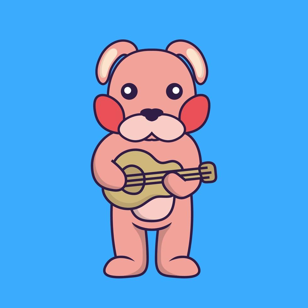 Cute rabbit playing guitar. vector