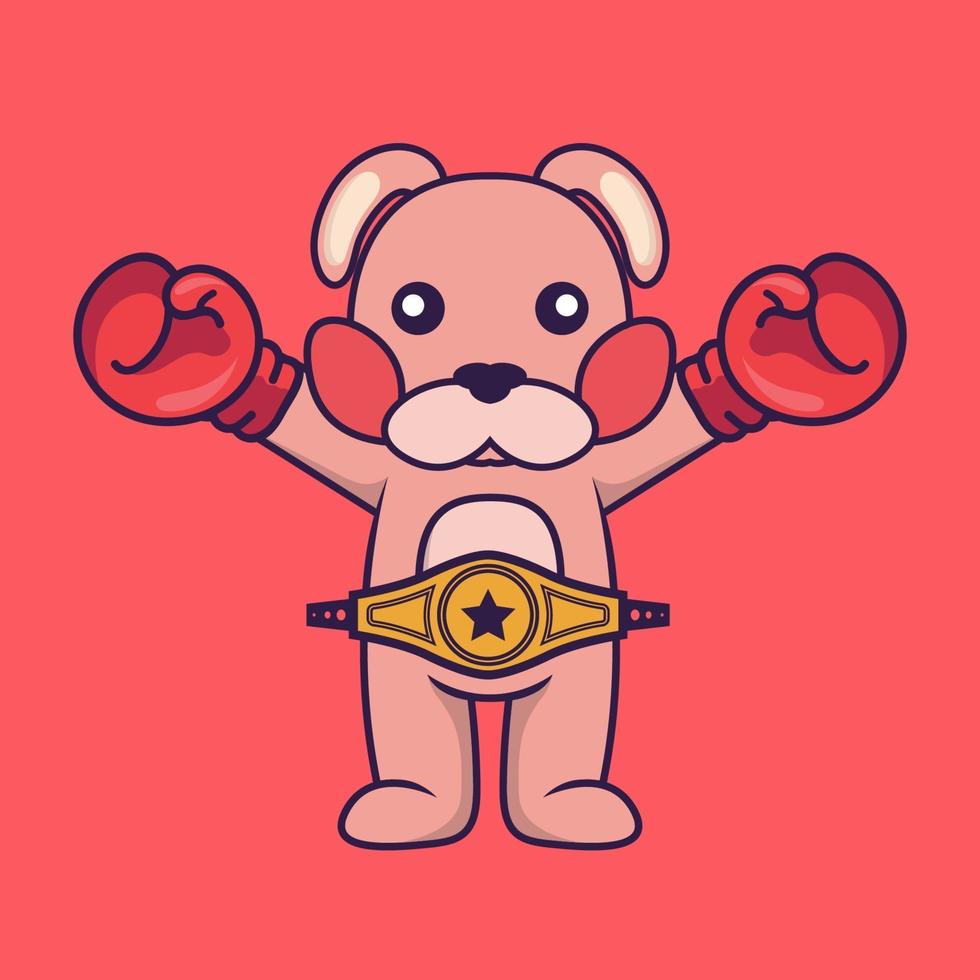 Cute rabbit in boxer costume with champion belt. vector