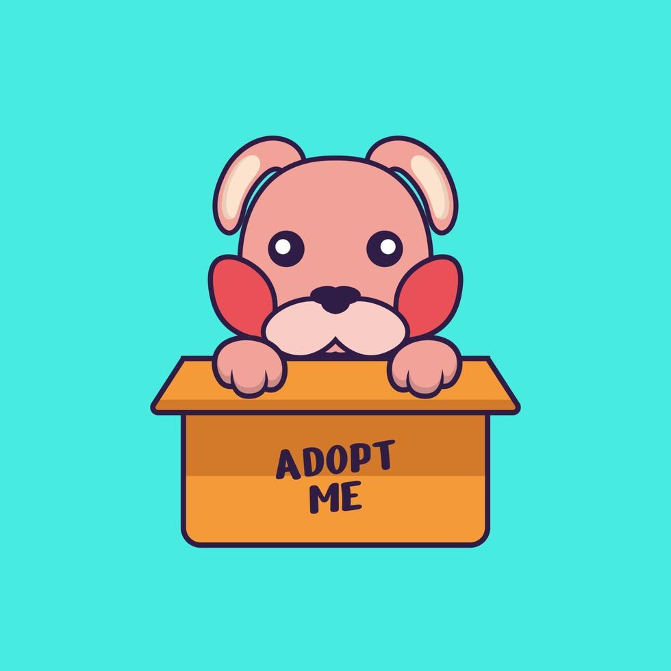 Cute rabbit in box with a poster Adopt me. vector