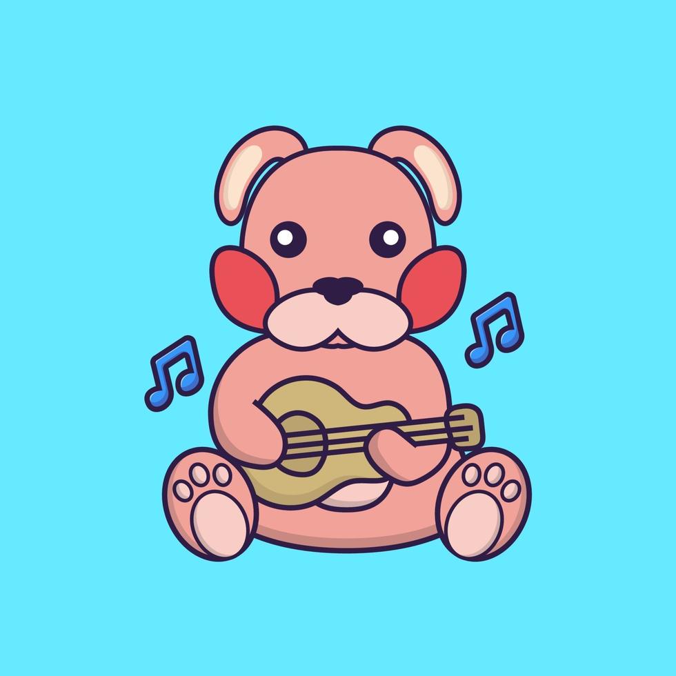 Cute rabbit playing guitar. vector