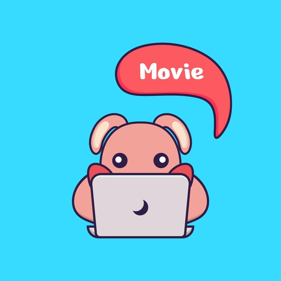 Cute rabbit is watching a movie. vector