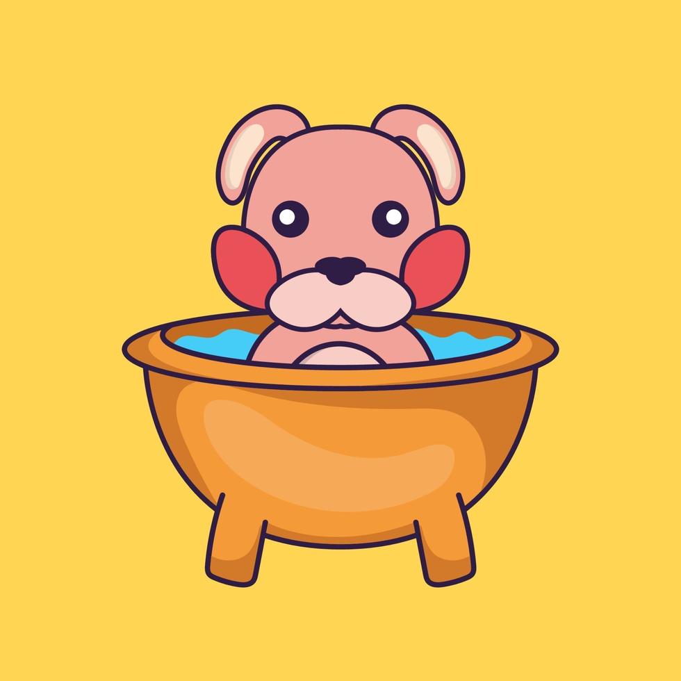 Cute rabbit taking a bath in the bathtub. vector