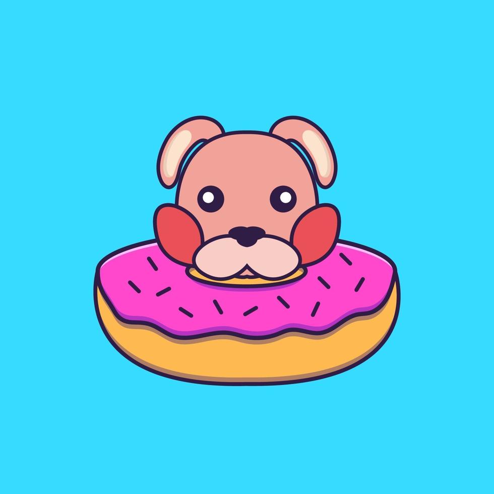 Cute rabbit with a donut on his neck. vector