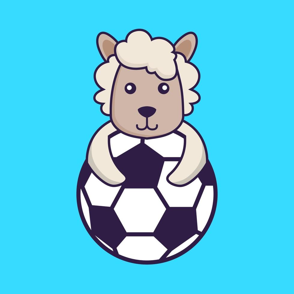 linda oveja jugando al fútbol. vector
