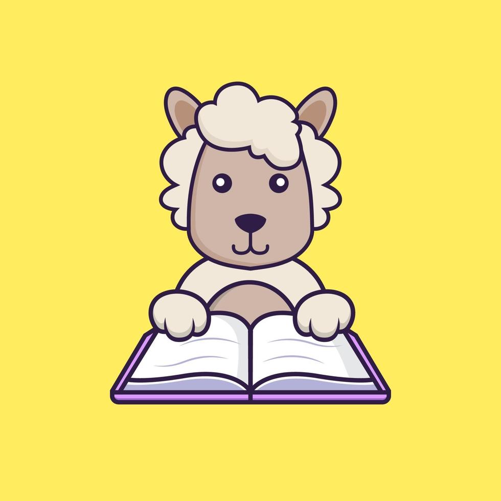 Cute sheep reading a book. vector