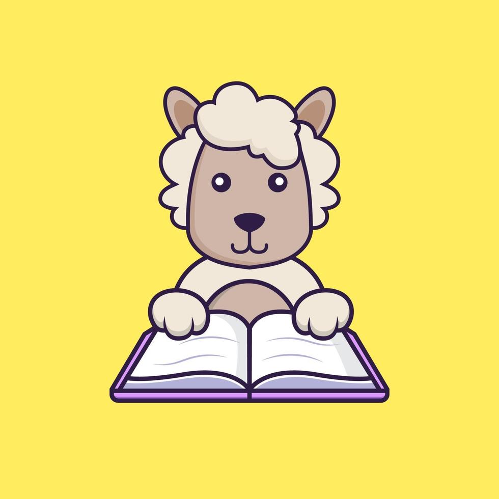 Cute sheep reading a book. vector