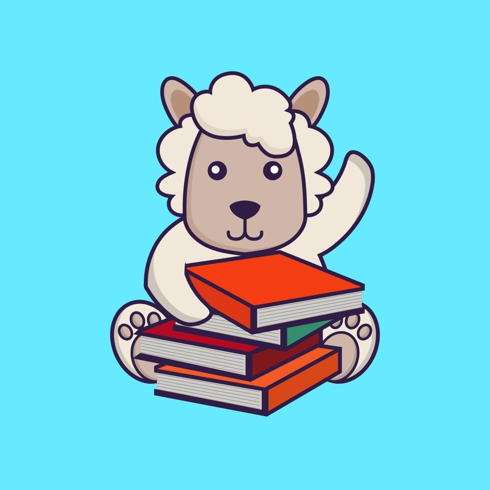 Cute sheep reading a book. vector