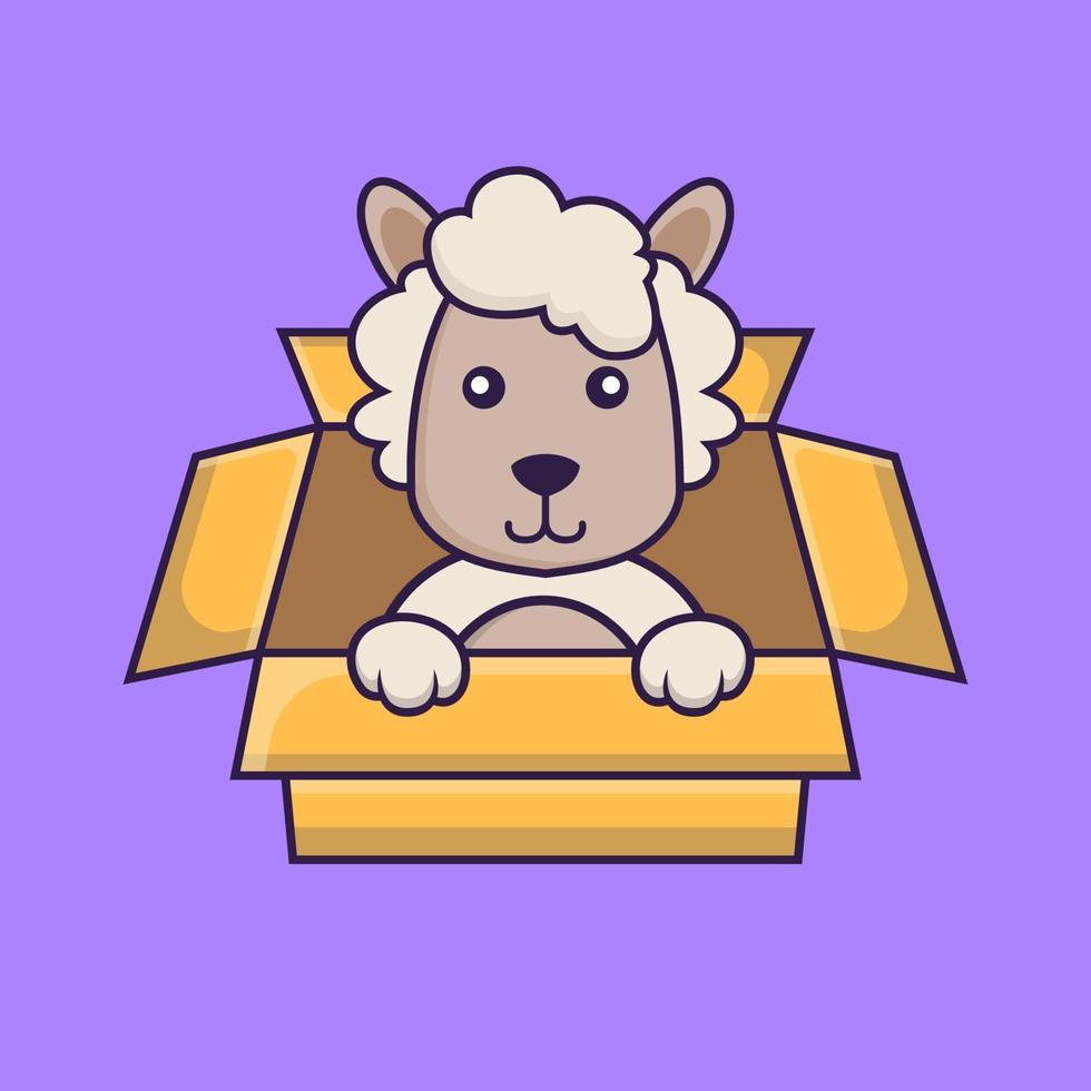Cute sheep Playing In Box. vector