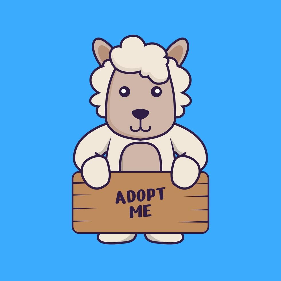 Cute sheep holding a poster Adopt me. vector