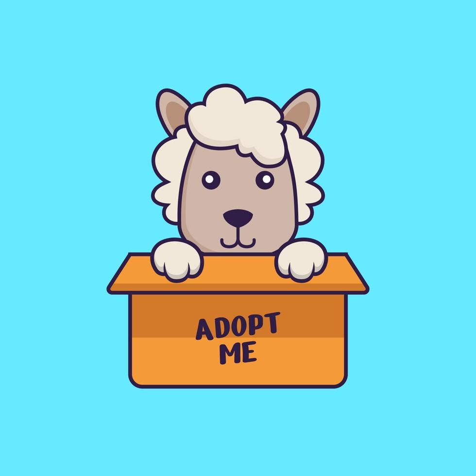 Cute sheep in box with a poster Adopt me. vector