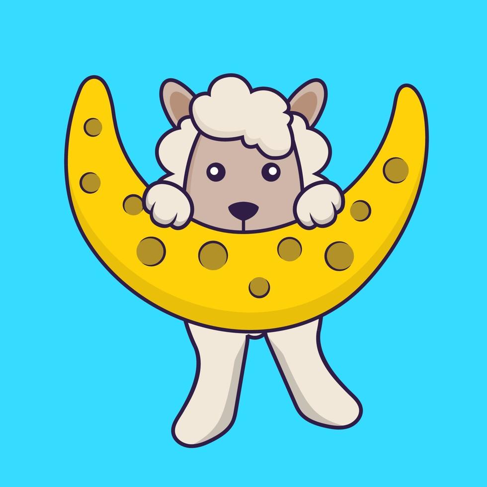 Cute sheep is on the moon. vector