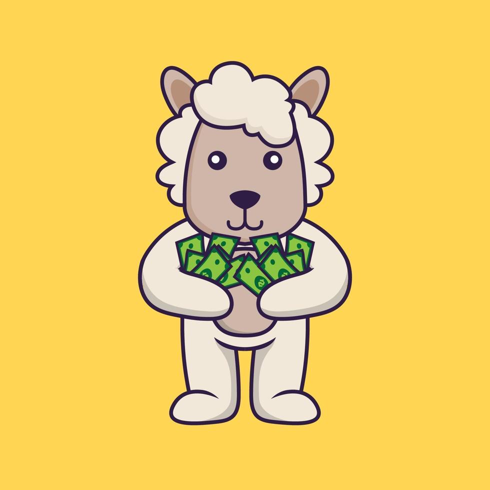 Cute sheep holding money. vector