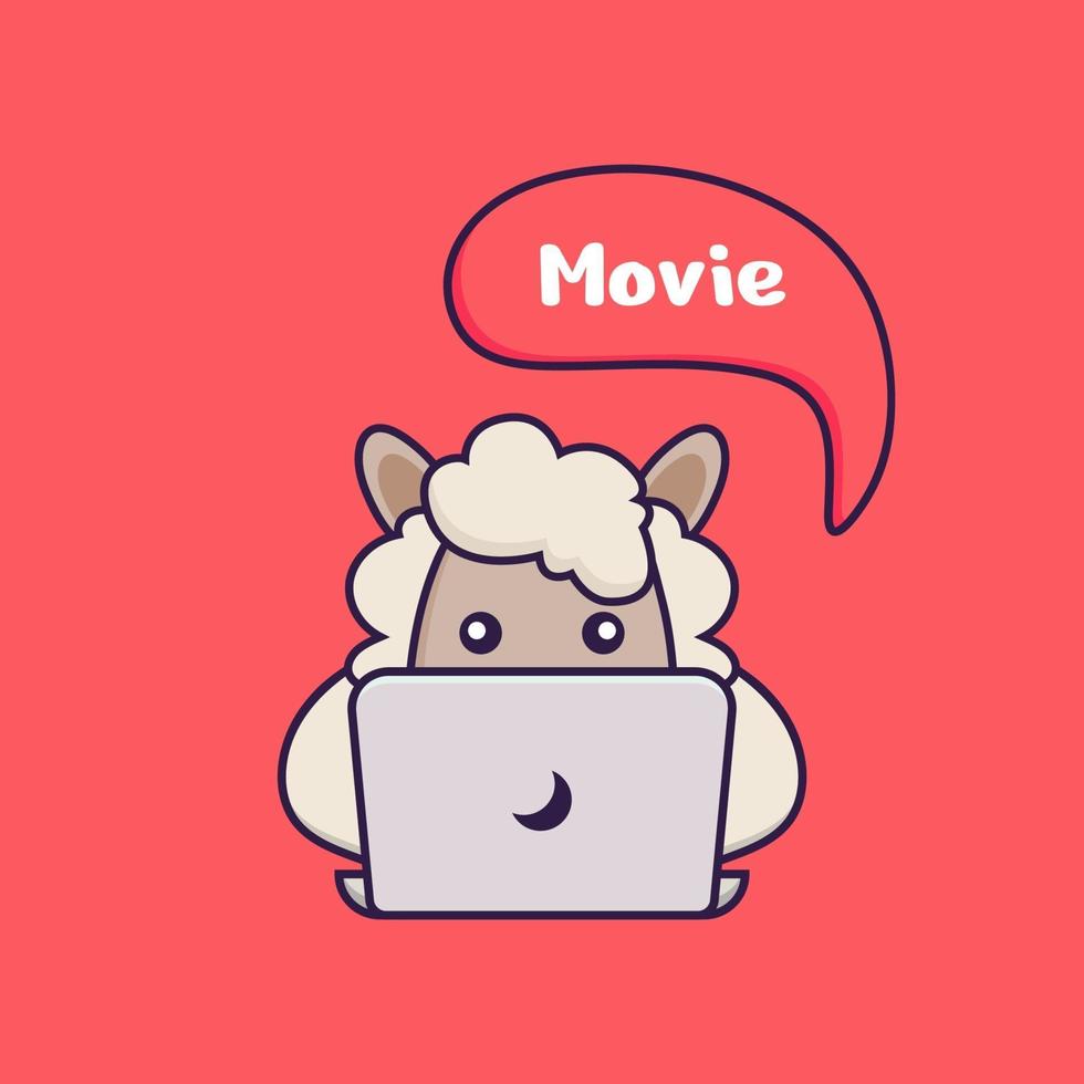 Cute sheep is watching a movie. vector