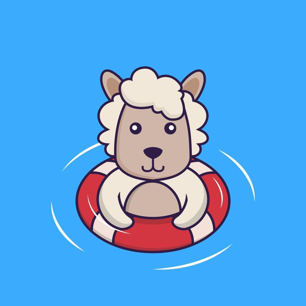 Cute sheep is Swimming with a buoy. vector