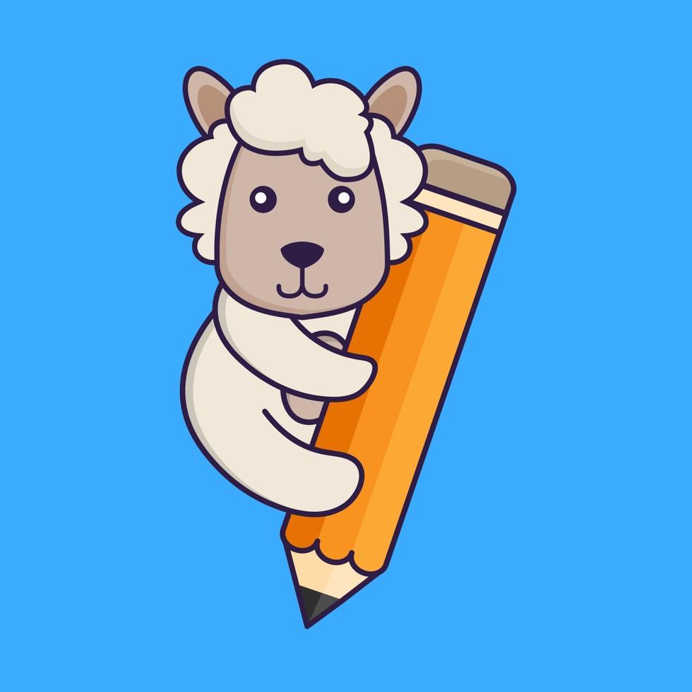 Cute sheep holding a pencil. vector