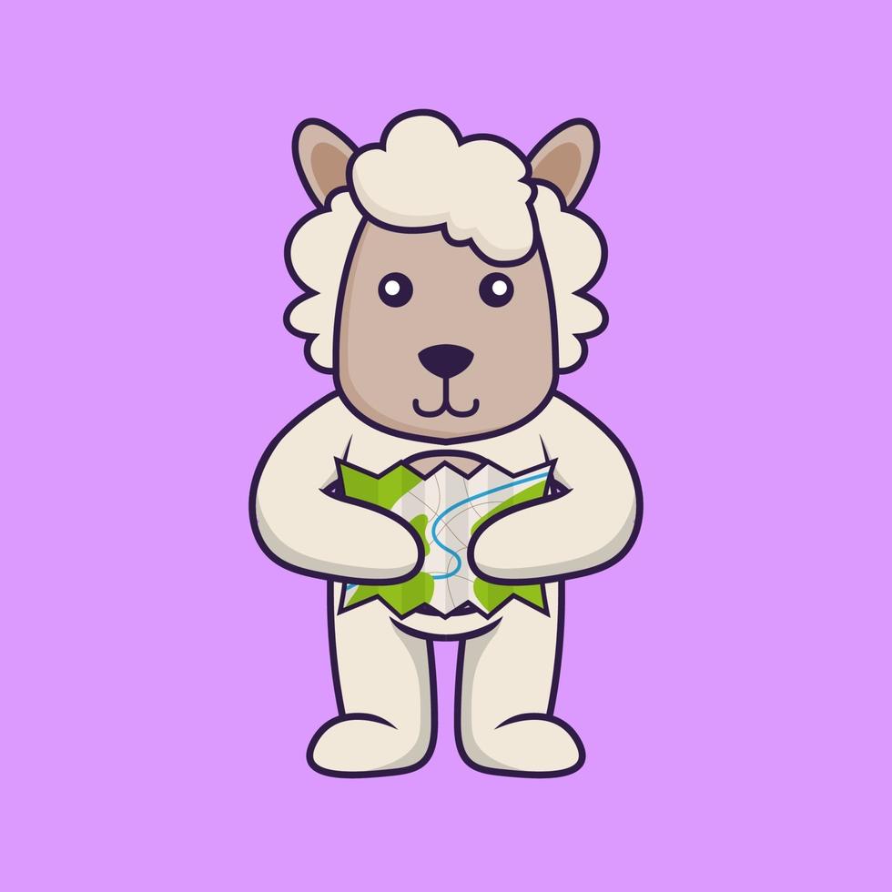 Cute sheep holding a map. vector