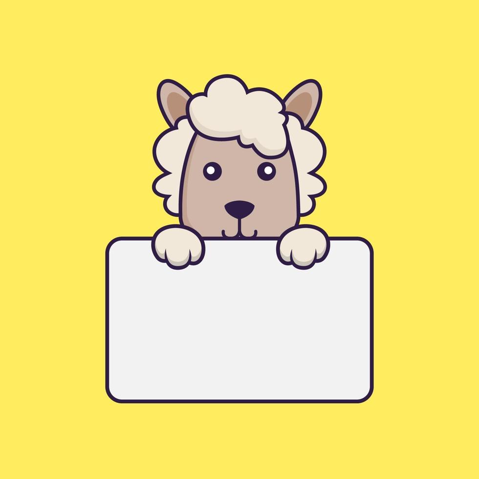Cute sheep holding whiteboard. vector