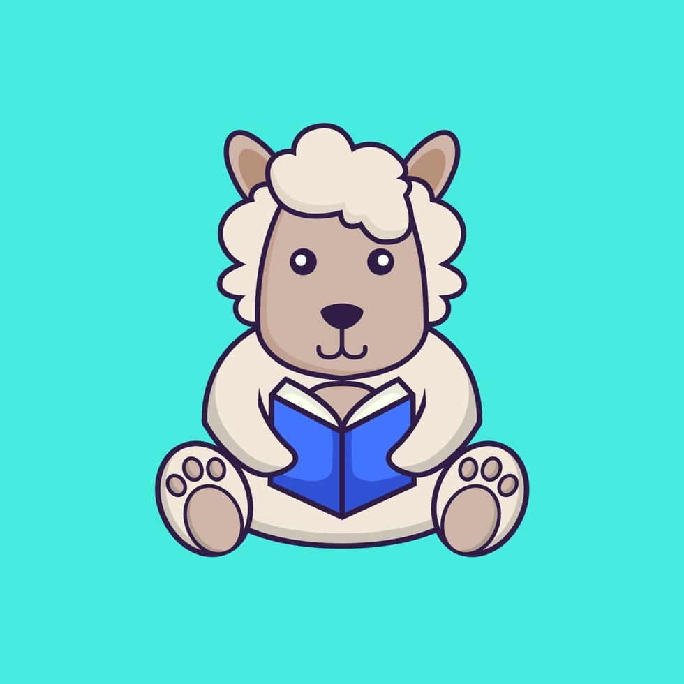 Cute sheep reading a book. vector