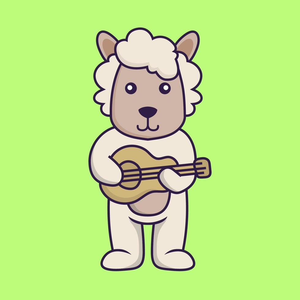 Cute sheep playing guitar. vector