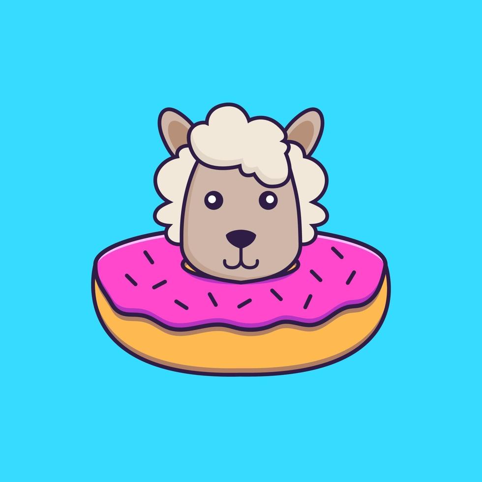 Cute sheep with a donut on his neck. vector