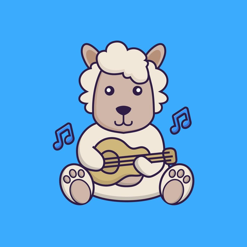 Cute sheep playing guitar. vector