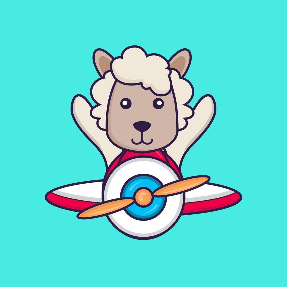 Cute sheep flying on a plane. vector