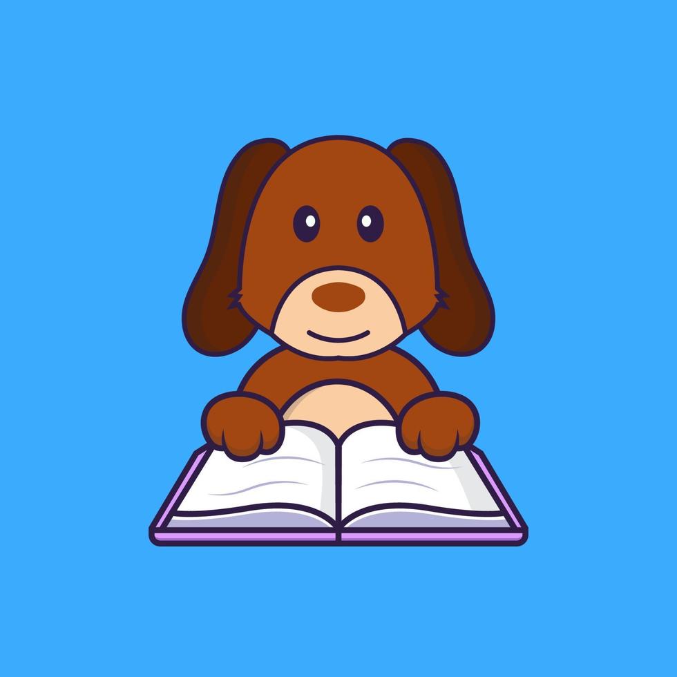 lindo perro leyendo un libro. vector