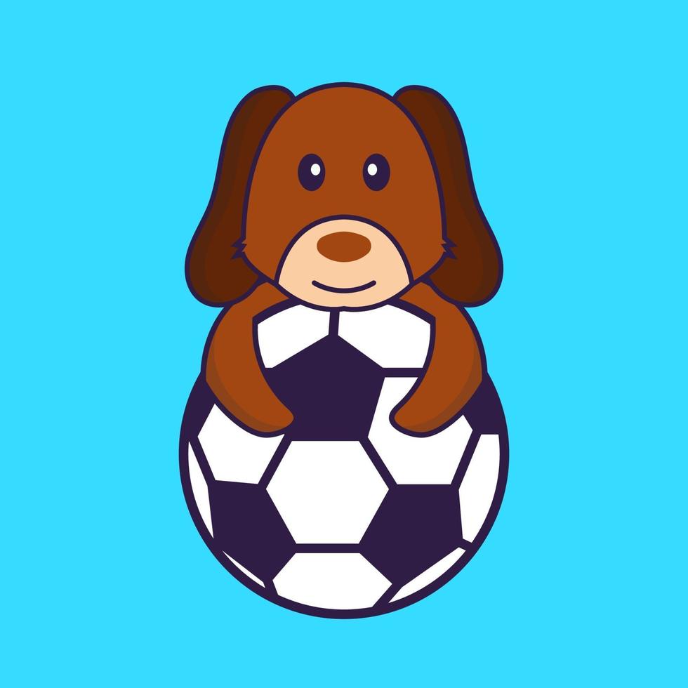 Cute dog playing soccer. vector