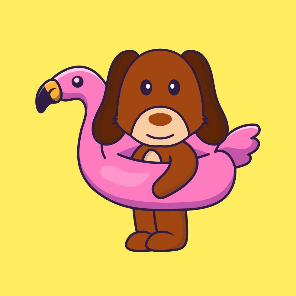 Cute dog With flamingo buoy. vector