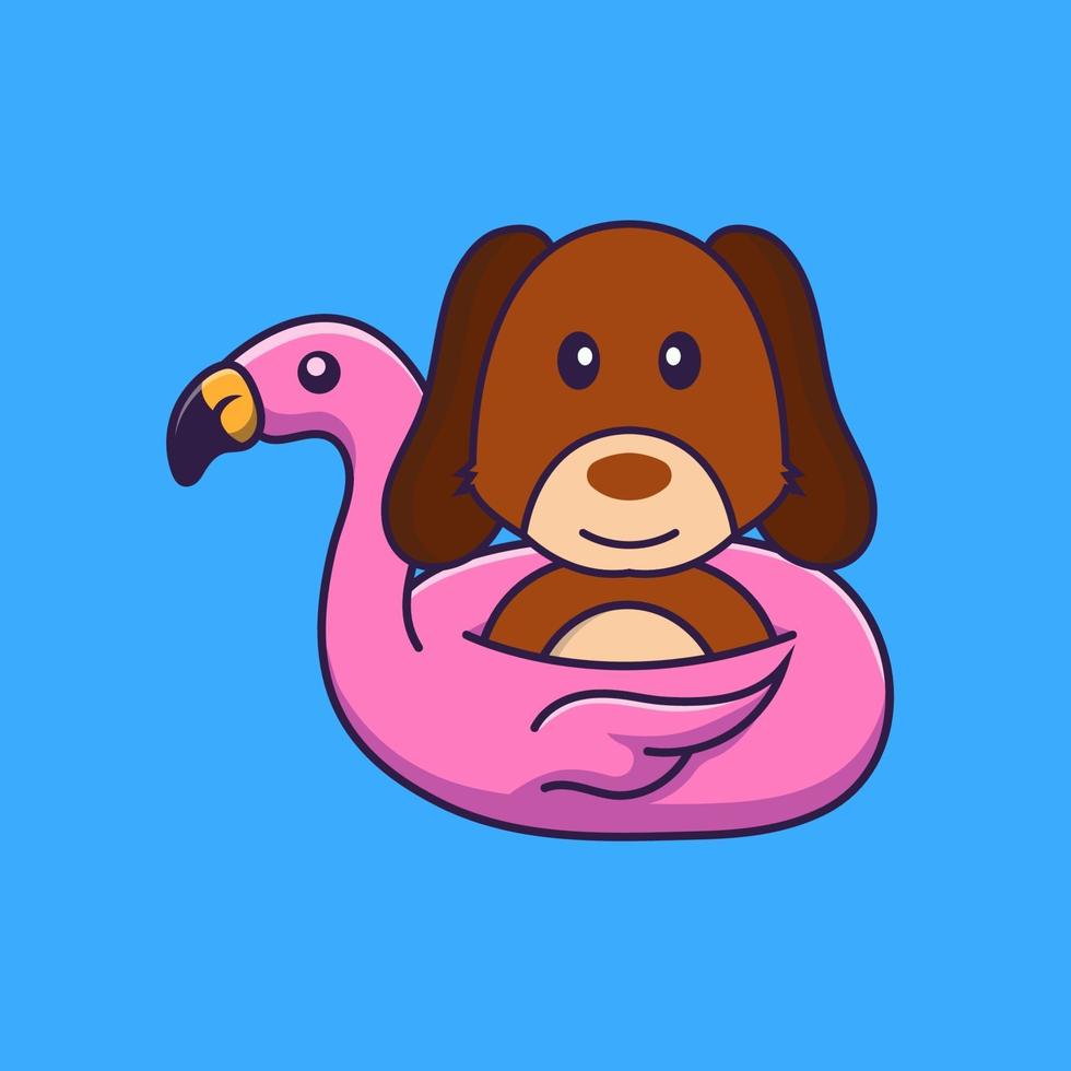 lindo perro con boya flamingo. vector