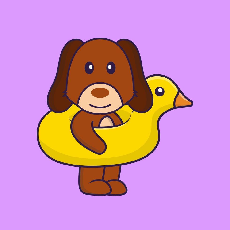 Cute dog With Duck buoy. vector
