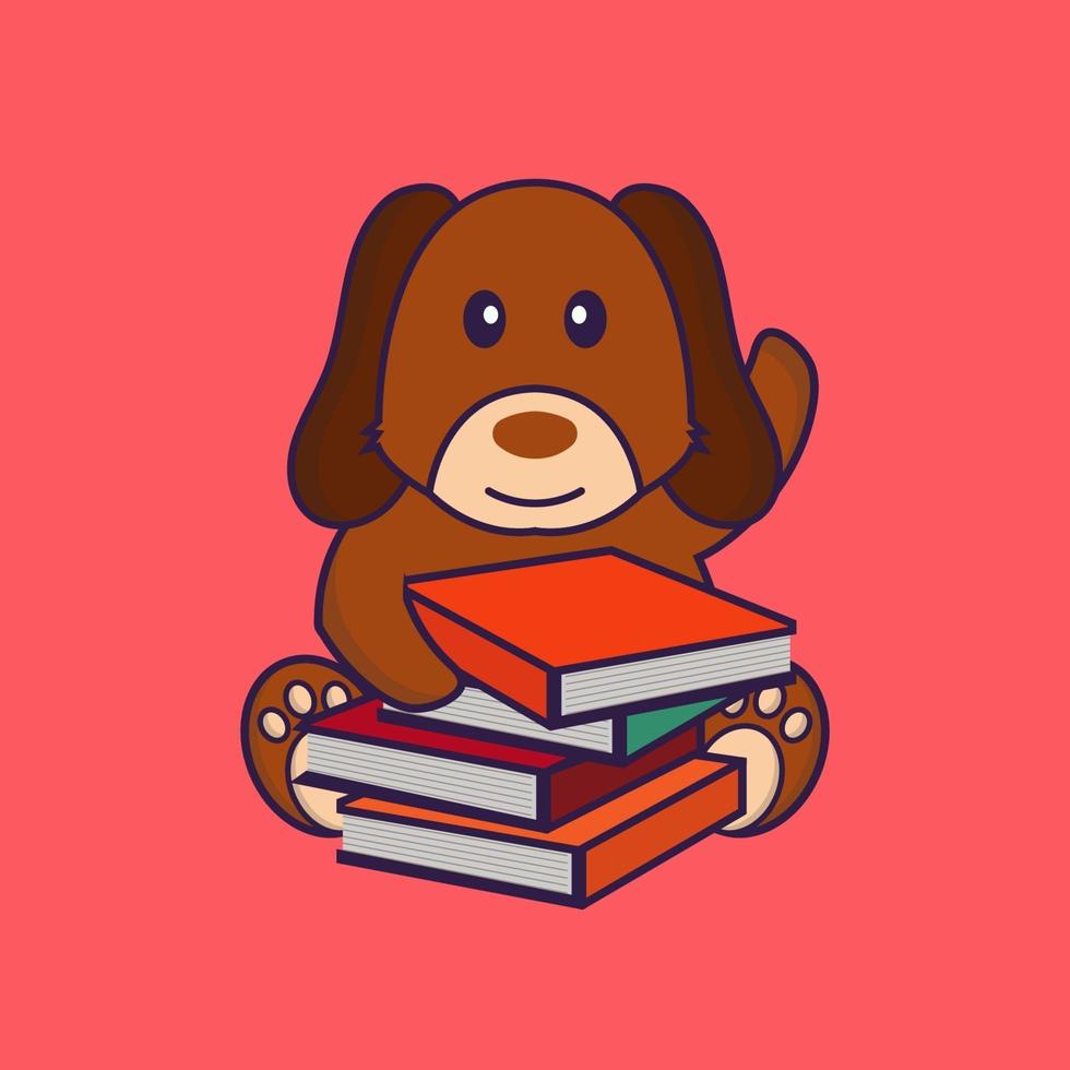 Cute dog reading a book. vector