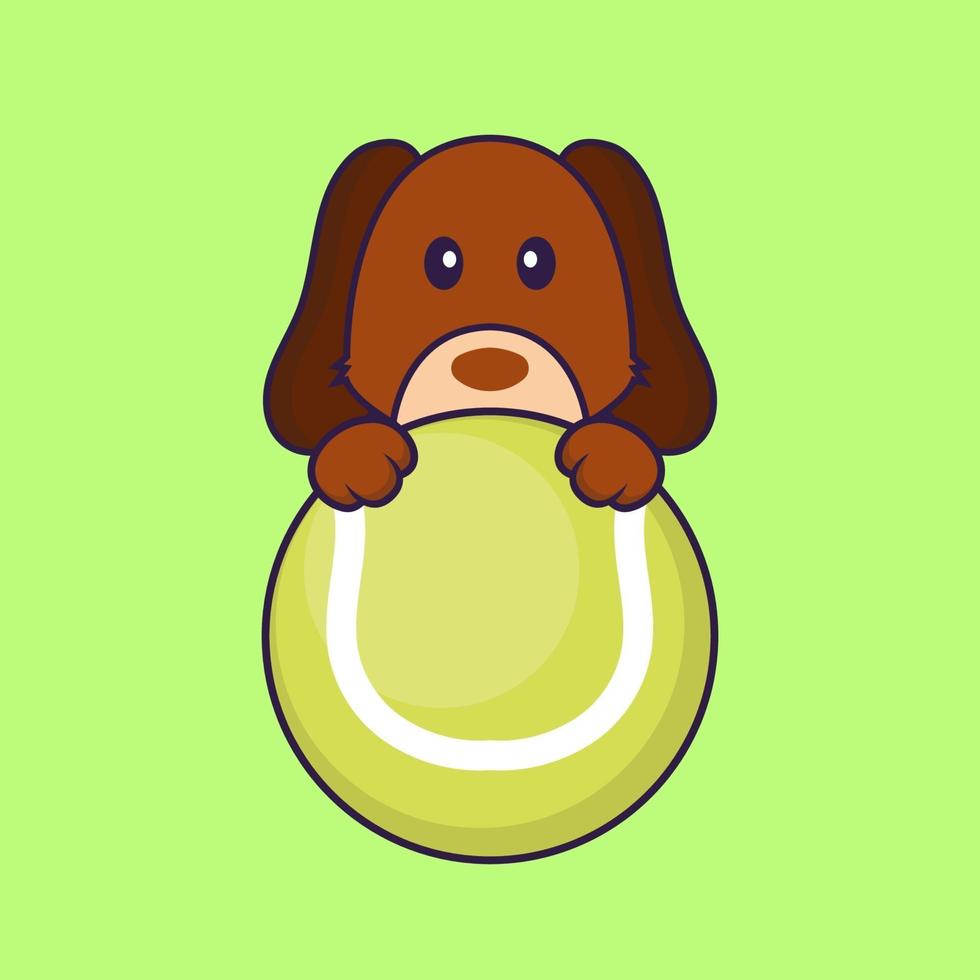 Cute dog playing tennis. vector