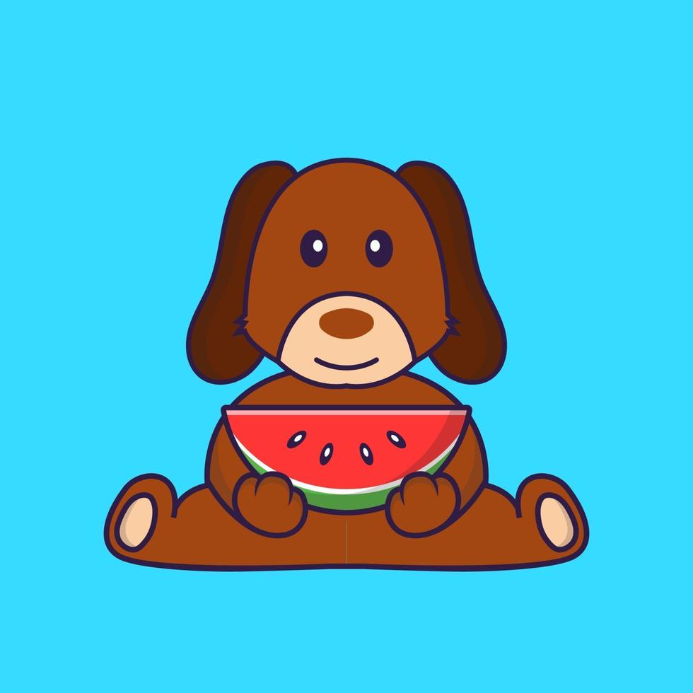 Cute dog eating watermelon. 3060990 Vector Art at Vecteezy