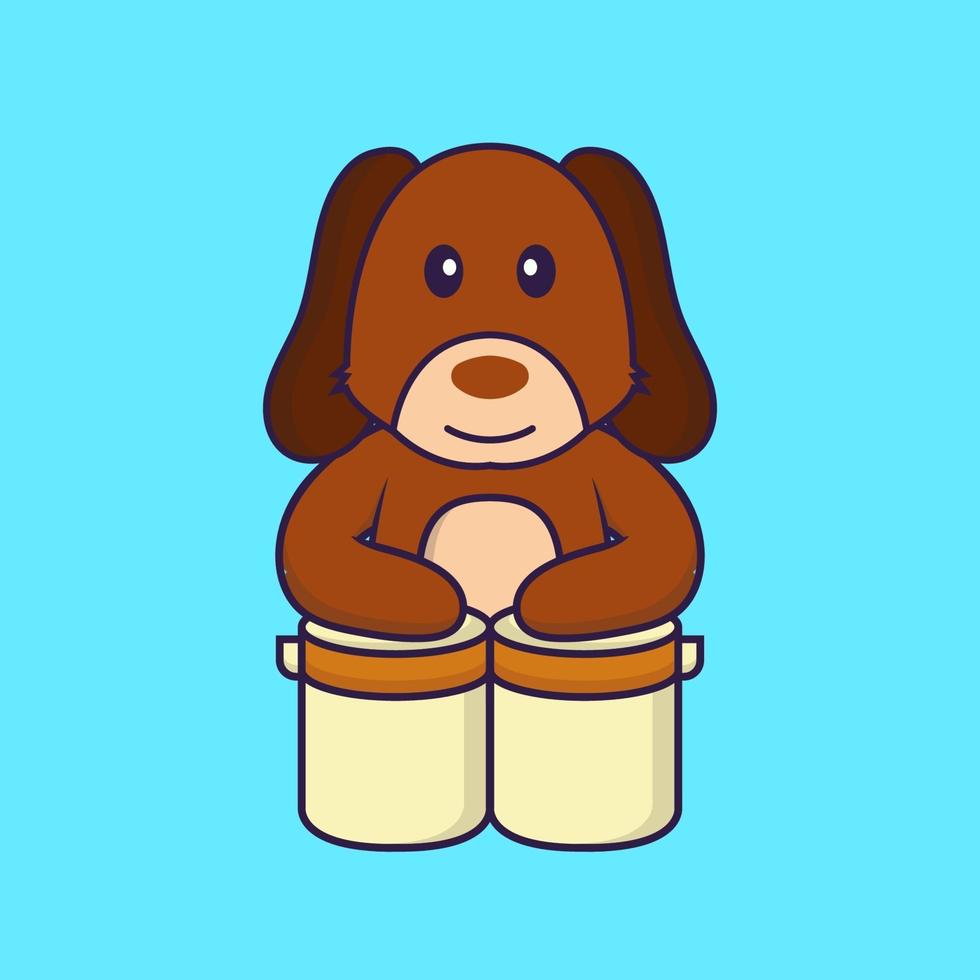 Cute dog is playing drums. vector