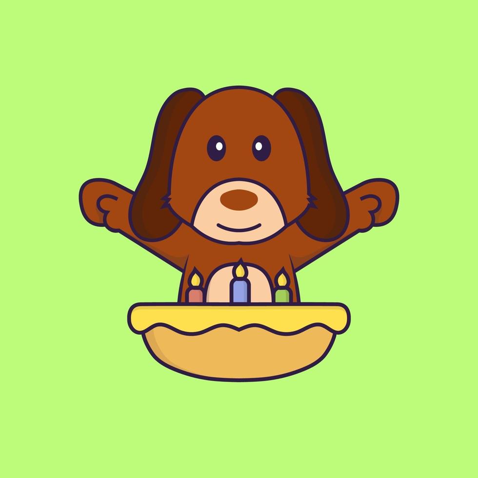 Cute dog with birthday cake. vector