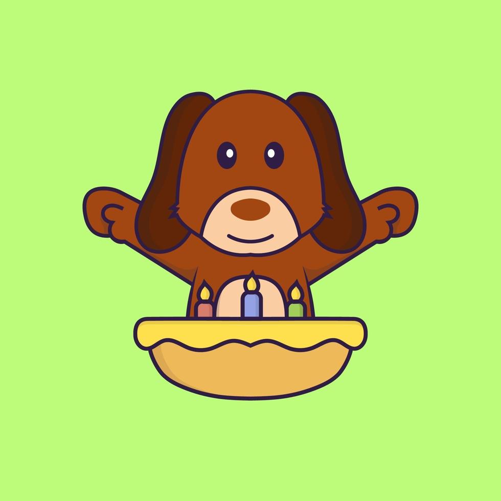 Cute dog with birthday cake. vector