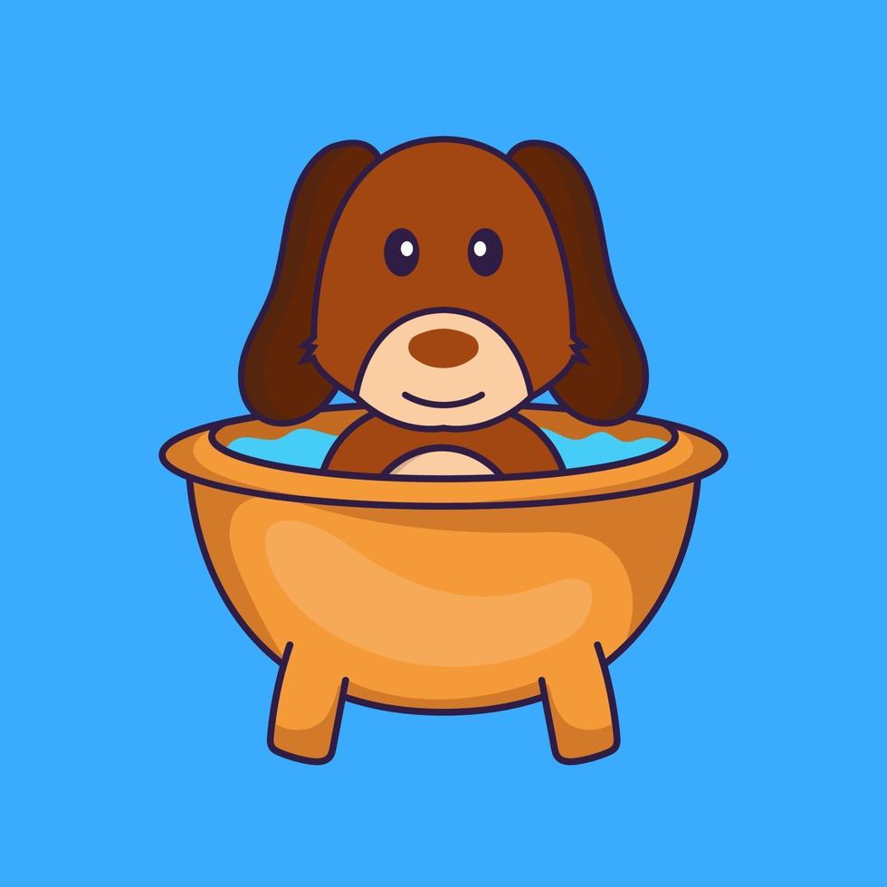 lindo perro tomando un baño en la bañera. vector