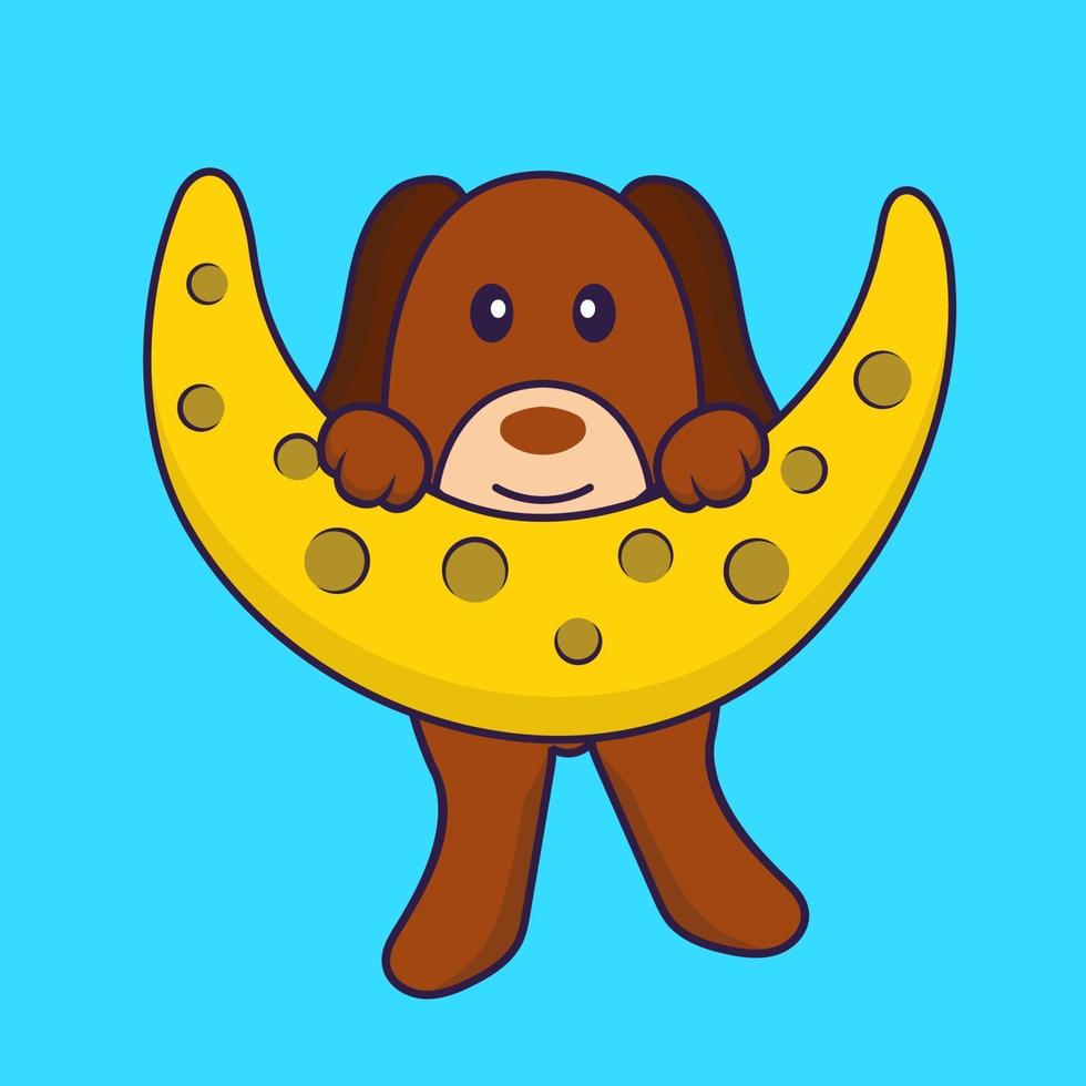 Cute dog is on the moon. vector