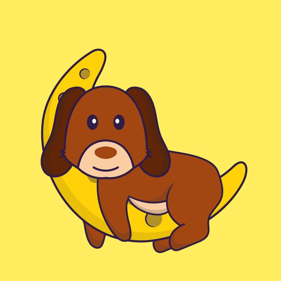 Cute dog is on the moon. vector