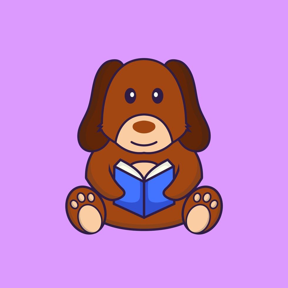 Cute dog reading a book. vector