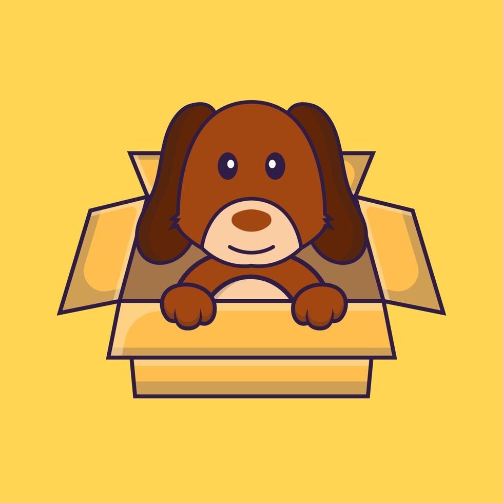 Cute dog Playing In Box. vector