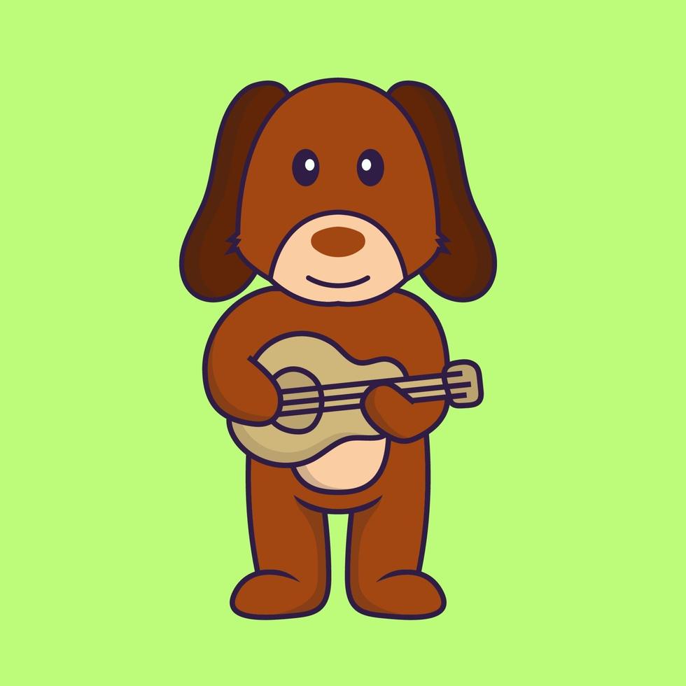 Cute dog playing guitar. vector