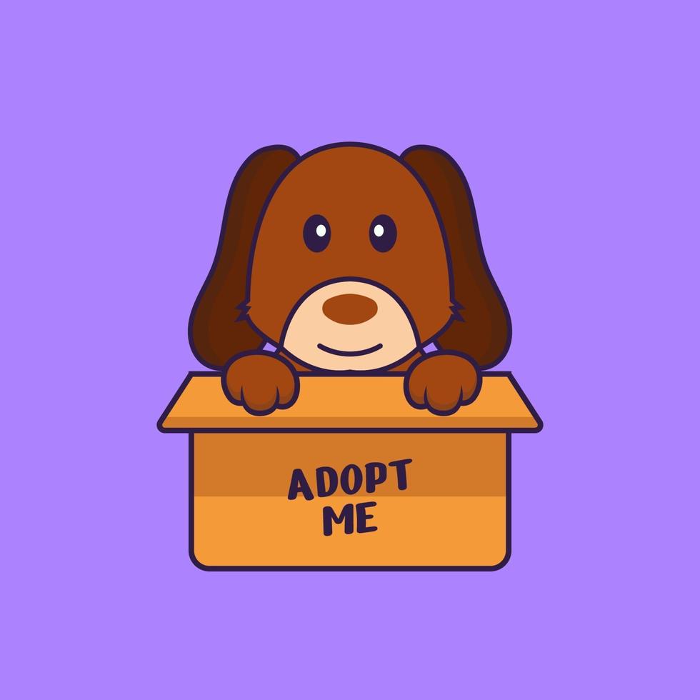 Cute dog in box with a poster Adopt me. vector