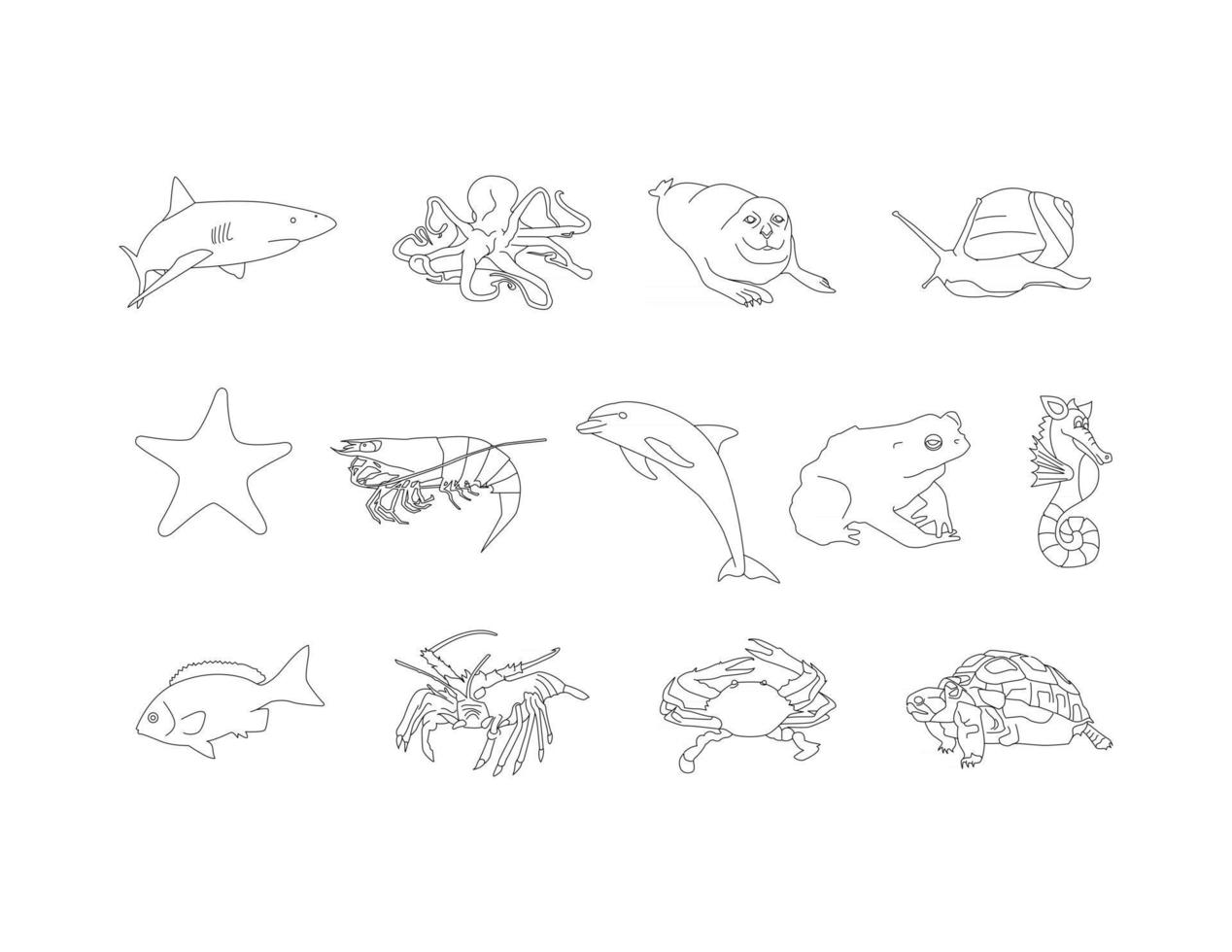 See Creatures line drawing clip art set vector