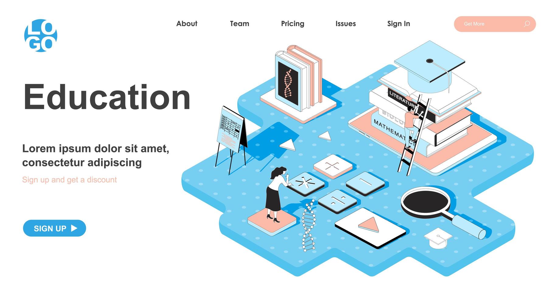 concepto isométrico de educación para la página de destino vector