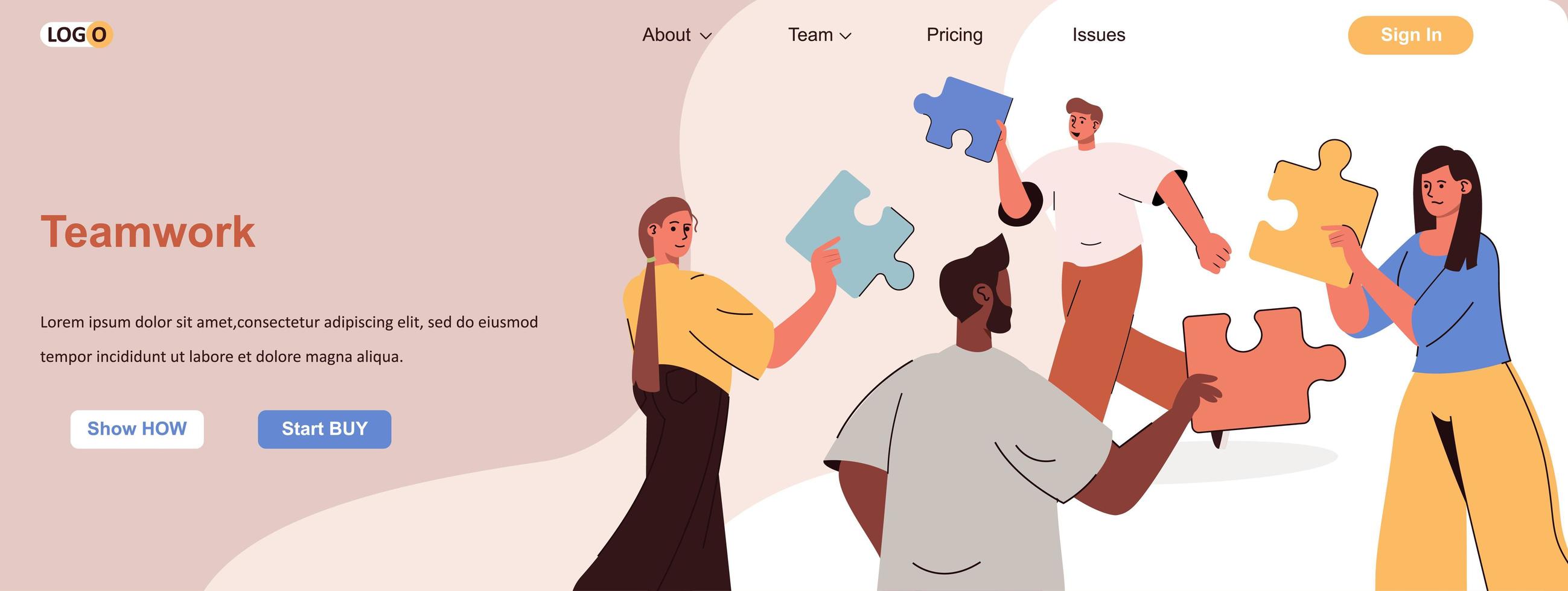 Teamwork web banner for social media promotional materials vector