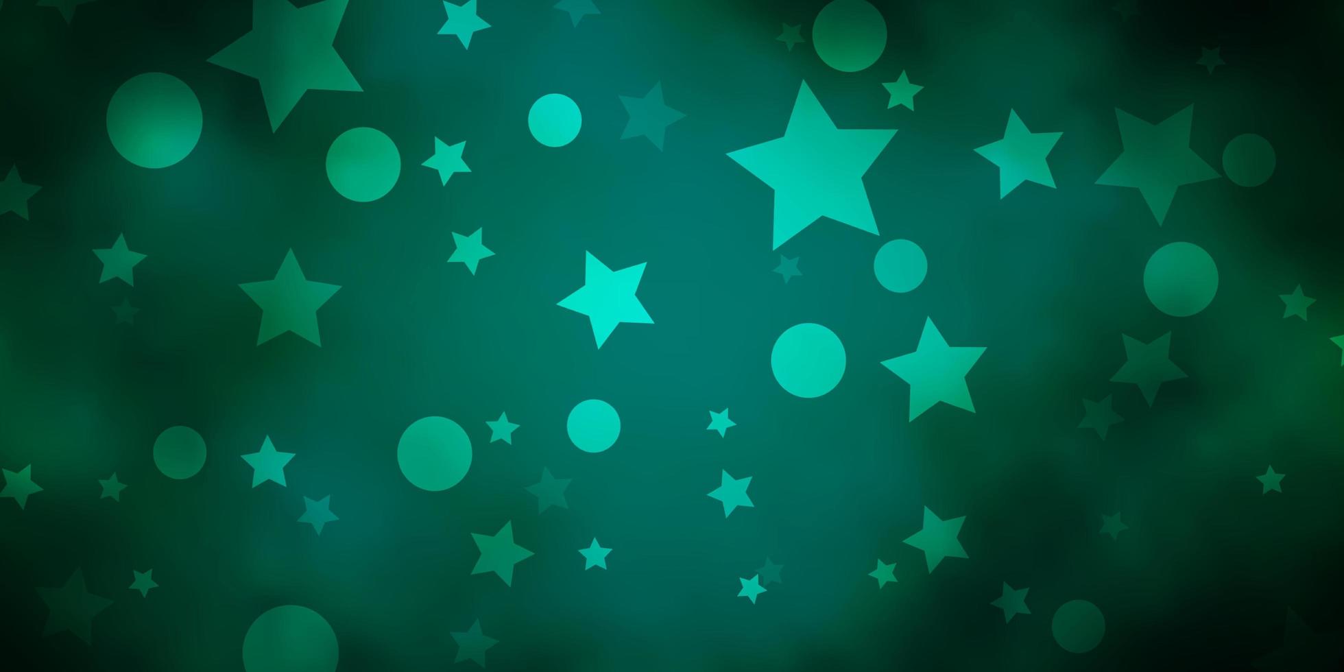 Dark Green vector backdrop with circles, stars.