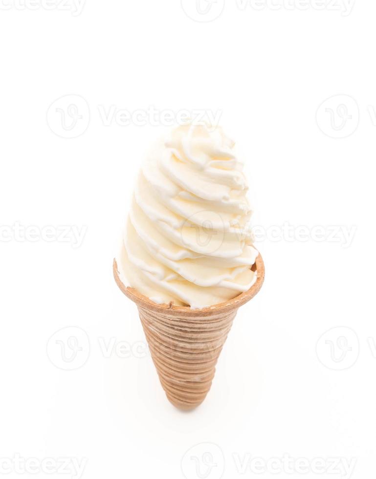 Vanilla ice cream cone on white background photo